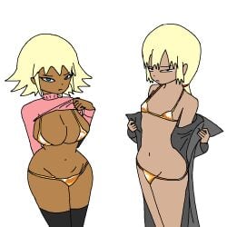 blonde_hair blue_eyes brown_skin golden_bikini tanned third-party_edit