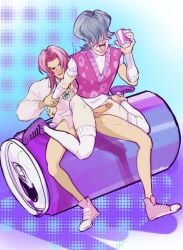 2boys anal_sex blue_hair erection gay idoraad korean korean_male kpop_demon_hunters lilprincyvi male_only no_pants only_male penetration penis pink_hair soda soda_can tongue_out yaoi