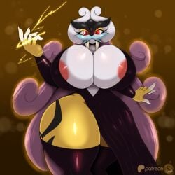 1female 1girls anthro big_breasts breasts electricity female female_focus female_only hips huge_breasts lightning pokémon_(species) pokemon pokemon_(species) raikou red_eyes suirano tagme thick_thighs thighhighs thighs wide_hips