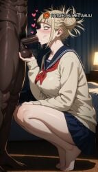 1boy :>= ai_generated bags_under_eyes barefoot bed bedroom blonde_hair blue_sailor_collar blue_skirt blunt_bangs blush boku_no_hero_academia breasts cardigan caressing_testicles censored clothed_female_nude_male dark-skinned_male dark_skin double_bun feet fellatio female from_side hair_bun heart himiko_toga indoors interracial lamp large_breasts large_penis long_sleeves male_pubic_hair meitabuu messy_hair miniskirt my_hero_academia narrowed_eyes neckerchief nude oral penis pleated_skirt profile pubic_hair red_neckerchief sailor_collar saliva saliva_drip school_uniform serafuku sidelocks skirt solo_focus squatting standing straight testicles tiptoes toes toga_himiko uncensored veins veiny_penis very_dark_skin wooden_floor yellow_cardigan yellow_eyes