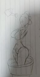 big_ass big_breasts female female_only flowerpot hand_on_breast naked naked_female paper_drawing pencil_(artwork) plant_girl plant_humanoid plants_vs_zombies popcap_games porn pot simple_background standing uncolored water watering_flower wet_body wet_skin