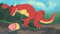 16:9 2_horns 3_toes 4_fingers animated anthro balls big_penis biped bodily_fluids brown_hair chin_spikes claws clenched_teeth closed_eyes countershade_face countershade_scales countershade_tail countershade_torso countershading day detailed_background digital_media_(artwork) dragon erection european_mythology facial_spikes feet finger_claws fingers foreskin forest genital_fluids genitals glans hair hi_res horn huge_cock humanoid_genitalia humanoid_hands humanoid_penis hyper hyper_genitalia hyper_penis jaw_spikes macro macro_anthro macro_male male male_anthro masturbation mruegerr multicolored_body multicolored_scales mythological_creature mythological_scalie mythology nipples non-mammal_balls non-mammal_nipples nude nude_anthro nude_male outside penile penile_masturbation penis pink_glans plant precum precum_on_ground red_body red_scales retracted_foreskin road scales scalie short_playtime sky solo spikes spikes_(anatomy) tail teeth toe_claws toes tree tunnel two_tone_body two_tone_scales western_dragon white_claws white_finger_claws white_horn white_toe_claws widescreen wingless_dragon yellow_body yellow_countershading yellow_penis yellow_scales zack_(nitrosimi96)