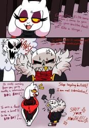 1boy 1girls 2boys angry back_view chubby chubby_female clothing comic comic_page curvy deltarune_(symbol) female goat happy hips lilievilla male mature_female milf oral papyrus papyrus_(underfell) papyrus_au red_eyes sans sans_(underfell) sans_au size_difference skeleton smaller_male toriel toriel_(underfell) toriel_au underfell undertale undertale_(series) undertale_au undertale_fanfiction