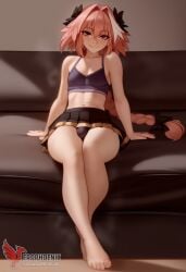 1boy 2d ai_generated ass astolfo_(fate) bangs bare_shoulders barefeet big_ass black_bow bow braid bulge crossdressing crossdressing_male erection erection_under_clothes erophoenix fate_(series) feet full_body long_hair looking_at_viewer looking_back male male_focus male_only multicolored_hair navel nude oerba_yun_fang otoko_no_ko pale_skinned_male patreon_username penis pink_hair purple_eyes single_braid smile soles solo solo_male spread_legs streaked_hair sweat thick thick_thighs toes uncensored underwear