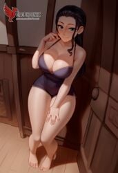 1girls 2d abs ai_generated ass big_ass big_breasts black_hair breasts cleavage erophoenix female female_focus full_body green_eyes long_hair looking_at_viewer navel nico_robin one_piece patreon_username solo solo_female thick thick_thighs uncensored