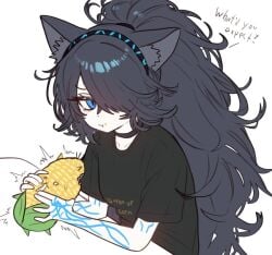 1girls black_hair corn dark_hair huge_breasts kasli_the_scourge maize_cat talking talking_to_viewer the_battle_cats