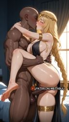 1boy ai_generated anus armlet ass bald bare_shoulders barefoot bed black_dress blonde_hair blush braid braided_ponytail breasts censored circlet closed_eyes clothed_female_nude_male clothed_sex curtains dark-skinned_male dark_penis dark_skin dress elden_ring erection faceless_male feet female foot_out_of_frame french_kiss fromsoftware hug indoors interracial jewelry kissing large_breasts leg_lift leg_up legs long_braid long_hair meitabuu mosaic_censoring muscular muscular_male nude penis pussy queen_marika_the_eternal sex single_braid sleeveless sleeveless_dress soles standing standing_on_one_leg standing_sex straight sweat testicles thighlet thighs toes tongue uncensored vaginal_penetration very_long_hair window