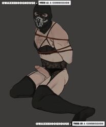 1boy bound call_of_duty call_of_duty_ghosts commission keegan_russ lingerie lingerie_only male male_focus male_only mask masked masked_male no_penetration no_sex panties_aside restrained solo_male tied_up waxxeddoghouse