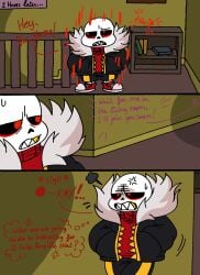 1boy 1girls back_view chubby chubby_female clothing comic comic_page curvy female goat hips house male mature_female milf oral red_eyes sans size_difference skeleton smaller_male toriel underfell