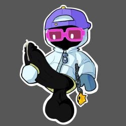 balls baseball_cap big_balls big_penis black_body brawl_stars bs23074 chains gay glasses gloves hand_on_penis hoodie hyper_penis keychain male male_focus male_only no_legs oeeo penis precum shade_(brawl_stars)