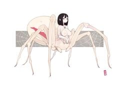 34no404 areolae black_hair breasts drider female full_length looking_at_viewer monster_girl nipples original pale_skin pointy_ears solo spider spider_girl