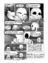aged_up chara comic_page female female_chara flashback human human_female if_happy male panic papyrus question_mark repost sans sfw skeleton sweat sweatdrop thoughts whitewo1f