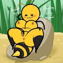 2025 2_antennae 4_arms antennae_(anatomy) anthro anus areola aroused aroused_face arthropod ass bee big_breasts big_butt bite biting_lip biting_own_lip black_arms black_eyes black_legs blush blush_lines bodily_fluids breasts clitoris cyanide_and_happiness day digital_media_(artwork) dirt english_text featureless_hands female female_anthro flavored_pussy_juice food fur genital_fluids genitals glistening glistening_anus glistening_breasts glistening_thighs grass green_grass hand_behind_head hand_behind_own_head hi_res honey_(food) honey_pussy_juice humanoid_genitalia humanoid_vulva hymenopteran insect_wings insects japansadface multi_arm multi_limb narrowed_eyes nipples on_rock orange_antennae orange_anus orange_areola orange_blush orange_clitoris orange_nipples outside plant presenting presenting_vulva rock self_bite solo spread_legs spread_vulva spreading stinger text thick_thighs translucent translucent_wings unusual_bodily_fluids unusual_genital_fluids unusual_vaginal_fluids vaginal_fluids vulva white_text wide_hipped_anthro wide_hipped_female wide_hips wings yellow_body yellow_breasts yellow_butt yellow_fur