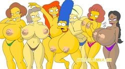 alternate_breast_size big_breasts bindi breasts dark-skinned_female dark_skin earrings edna_krabappel helen_lovejoy huge_breasts human humanoid hyper_breasts indian indian_female lurleen_lumpkin manjula_nahasapeemapetilon marge_simpson maude_flanders maxtlat milf mindy_simmons multiple_females nipples tan-skinned_female the_simpsons