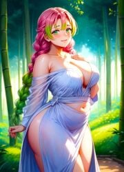 1girls afternoon ai_generated anime anime_girl babe bamboo bamboo_forest bare_shoulders beautiful beautiful_females belly_button demon_slayer exorcist fantasy female female_penetrated gradient_hair grass green_eyes heavenly_body kanroji_mitsuri large_breasts looking_at_viewer nature picnic pink_hair_female posing samurai scarlizz seductive seductive_eyes sexy shonen_jump smiling_at_viewer spring stable_diffusion thick_thighs trees twin_pigtails twintails voluptuous_female white_dress young