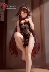 1girls 2d ai_generated ass barefeet big_ass breasts cleavage erophoenix feet female female_focus full_body genshin_impact hu_tao_(genshin_impact) long_hair looking_at_viewer orange_eyes patreon_username small_breasts solo solo_female sweat thick thick_thighs toes uncensored
