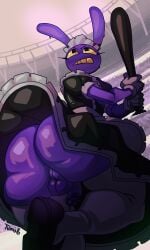 2025 absurd_res anthro ass backsack balls baseball_bat bat_(object) big_butt black_clothing black_footwear black_shoes circumcised clothing english_description eyeliner footwear fur genitals glitch_productions gloves handwear hi_res holding_bat humanoid_genitalia humanoid_penis jax_(tadc) jax_(the_amazing_digital_circus) lagomorph legwear leporid long_ears maid_jax_(tadc) maid_uniform makeup male male_only mammal penis purple_body purple_fur rabbit rumbling_stomach solo solo_male the_amazing_digital_circus tvmob uniform white_clothing white_gloves white_handwear white_legwear