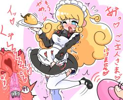 absurdres apron between_legs black_dress black_shoes blonde_hair blue_eyes blush breasts bright_pupils commentary controller covered_nipples cross_section dildo disembodied_hand dress drooling ear_blush english_text female female_orgasm flying_sweatdrops food frilled_apron frilled_dress frills half-closed_eye hand_between_legs hand_up heart highres holding holding_food holding_plate holding_remote_control knees_together_feet_apart leg_up long_hair long_sleeves maid maid_apron maid_headdress medium_breasts mixed-language_text moaning mouth_drool mskdabc neck_ribbon nose_blush object_insertion one_eye_closed open_mouth orgasm orgasm_count original outline pink_background plate pov pudding pussy_juice raised_eyebrows red_ribbon remote_control remote_control_vibrator ribbon sex_toy shoes short_dress sidelocks solo_focus spoken_heart standing standing_on_one_leg swept_bangs talking tears thighhighs tongue translation_request trembling vaginal_object_insertion vaginal_penetration vibrator vibrator_under_clothes white_apron white_outline white_pupils white_thighhighs wince