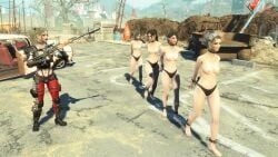 3d 5girls arms_behind_back black_panties bound_wrists clothed_female_topless_female coffle collar eyepatch fallout_4 female females_only game_screenshot gun mod multiple_girls original_character panties slave slave-hunter311 slave_collar slave_raid topless topless_female weapon