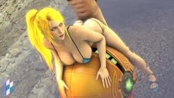 1boy 1girls 3d animated bayernsfm bikini blonde_hair busty curvy female green_eyes long_hair male metroid nintendo no_sound samus_aran sarah_bryant_(model) sex source_filmmaker straight video voluptuous wet