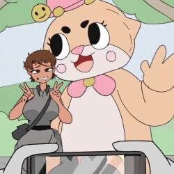1boy 1boy1girl 1girls ambiguous_fluids animated anon areola areolae arms_around_waist ass bag belly_bulge big_ass big_penis breasts brown_eyes brown_hair chiitan clenched_fist costume cum_in_pussy cum_inside cumshot dress dress_down dress_lift dress_up feet female female_penetrated fingering from_behind grey_dress grope groping groping_ass heart hearts_around_head hips holding implied_cum_inside large_ass large_penis legs longer_than_30_seconds male male/female male_penetrating male_penetrating_female mascot moan moaning moaning_in_pleasure monsfwaaff music nipples panties peace_sign penis penis_in_pussy public public_sex purse pussy_juice pussy_juice_trail sound springlock_suit standing_sex tagme thighhighs tongue tongue_out video waist waist_belt yuru_chara