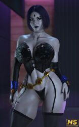 1girls 3d abs ass big_ass big_breasts breasts dc dc_comics demon demon_girl female goth hagiwara_studio pale-skinned_female pale_skin rachel_roth raven_(dc) teen_titans thick_thighs