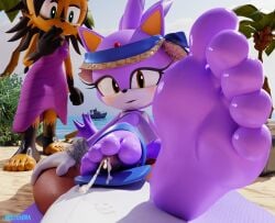 3d_(artwork) 5_toes anthro archie_comics beach blaze_the_cat blush bodily_fluids clothing cum digital_media_(artwork) feet female first_person_view flip_flops foot_fetish foot_focus foot_play footjob footwear genital_fluids genitals group hi_res looking_at_viewer male male/female nicole_the_lynx nouvaera penis sandals sega sex shoes soles sonic_the_hedgehog_(archie) sonic_the_hedgehog_(comics) sonic_the_hedgehog_(series) toes trio
