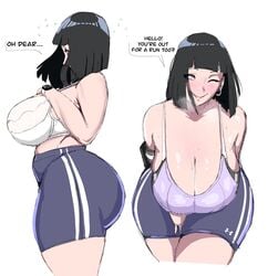 1girls ass big_ass big_breasts big_butt blush boobs boruto:_naruto_next_generations bra breasts breasts_bigger_than_head curvaceous earrings eye_contact fat_ass female huge_breasts hyuuga_hinata large_ass large_breasts looking_at_viewer mature_female milf naruto naruto_(series) offscreen_character one_eye_closed short_hair shorts shounen_jump side_view simple_background sports_bra sportswear text thick_ass thick_thighs thighs tight_clothing tits venus_body voluptuous watch white_background wide_hips wink zetomeso