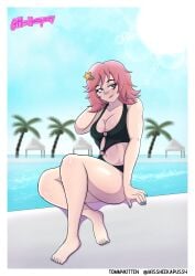 artist_signature barefoot black_swimsuit epic_games female female_only fortnite fortnite:_battle_royale missheekapussy painted_nails pink_hair pool posing shiny_skin skye_(fortnite) smiling_at_viewer solo solo_female swimsuit white_skin