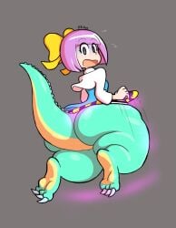 anthro bimbo bimbofication bow comic dialogue fupoo human_to_anthro hypnosis kamila kremling mind_control pink_hair reality_warping reptile tagme text toonification transformation