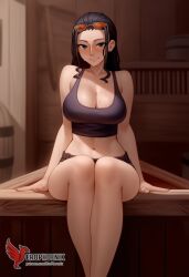 1girls 2d abs ai_generated ass big_ass big_breasts black_hair breasts cleavage erophoenix female female_focus full_body green_eyes long_hair looking_at_viewer navel nico_robin one_piece patreon_username solo solo_female thick thick_thighs uncensored