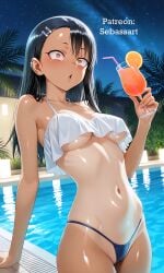 1girls aged_up ahe_gao ai_generated bikini blush brown_body crop_top dark_skin exposed_torso female female_only hayase_nagatoro lingerie mature_female nagatoro-san paid_reward_available patreon petite sebassart sexy solo swimingpool swimsuit thong