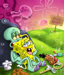 2011 anal anthro bubble cephalopod clothing detailed_background duo heart jellyfish male marine nickelodeon nude octopodiform octopus penetration public saliva sea_sponge sex smooth_skin spongebob_squarepants spongebob_squarepants_(character) squidward_tentacles tears underwear yaoi yece