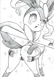 ! anus ass black_and_white blush bow drawing eeveelution female feral fullfolka heart hi_res looking_at_viewer monochrome nintendo open_mouth paws pokemon presenting presenting_anus presenting_pussy pussy raised_tail simple_background solo sylveon video_games