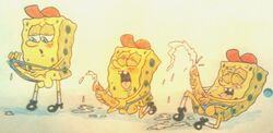 balls clothing cum cum_on_penis male male_only masturbation nickelodeon orgasm penis sea_sponge sequence smooth_skin solo spongebob_squarepants spongebob_squarepants_(character) thong traditional_media_(artwork) unknown_artist