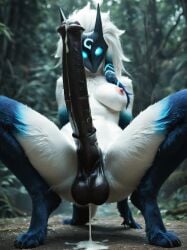 1futa 3d ai_generated anthro artist_request body_fur breasts cum erection furry futanari horse_penis horsecock huge_cock intersex kindred kindred_(lol) league_of_legends mask nude nudity penis realistic solo squatting tagme tree