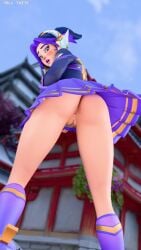 1girls 3d anus ass ass_focus blue_eyes blush blush bottomless dkx_nsfw embarrassed female female_only juno_(overwatch) looking_back overwatch overwatch_2 pussy school_uniform uniform upskirt
