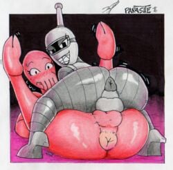 2boys 2femboys alien anal anus arthropod bender_bending_rodriguez blush clothed clothing crustacean decapodian doctor_zoidberg duo erection femboy futurama gay girly hi_res high_heels machine male marine orgasm pants parasitedeath penetration penis robot zoidberg