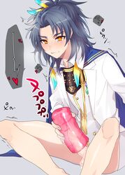 1boy blush bottomless cum ejaculation erection male_only masturbation orgasm penis solo tagme taikogane_sadamune touken_ranbu