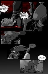 absurd_res ass big_penis black_and_white blood blood_bath bodily_fluids canid canine comic dialogue dream duo english_text forced genitals hand_on_penis hi_res huge_cock junker_draws larger_male male male/male mammal monochrome muscular muscular_male mythological_canine mythological_creature mythology nightmare nude nude_male overweight overweight_male penis rape screaming sex size_difference tail tail_grab tears tears_of_pain text werecanid werecanine werecreature werewolf