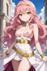 1girls ai_generated anime anime_girl bare_breasts breasts female goddess goddess_of_love image isekai_wa_smartphone_to_tomo_ni. karen_mochizuki long_hair mochizuki_karen nipples pink_hair slim_girl slim_waist thighs waifu white_skin yellow_eyes young younger_female younger_sister