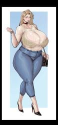 1girls choker clothed glasses heels lulu95402099 milf solo_female translucent voluptuous