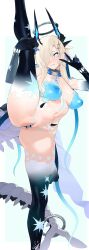 absurdres bar_censor blue_background blue_eyes blue_horns blue_nails blue_scales body_markings borrowed_character breasts censored choker dot_nose dragon_girl dragon_horns dragon_tail dwayne_hakkai_2 feet_out_of_frame female fingernails furrowed_brow hair_over_one_eye halo hand_on_own_leg hands_up highres horns inverted_nipples leg_up light_frown long_fingernails looking_at_viewer medium_breasts medium_hair mole mole_on_pussy navel nipples nude one_eye_covered original pussy scales simple_background solo split standing standing_on_one_leg standing_split tail two-tone_background v virtual_youtuber white_background