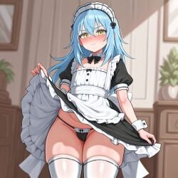 ai ai_generated femboy maid_uniform rimuru_tempest rimururu sky_blue_hair tensei_shitara_slime_datta_ken thick_thighs thighs yellow_eyes