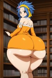 ai_generated blush fairy_tail goldencum34 huge_ass huge_butt levy_mcgarden looking_at_viewer looking_back thick_thighs wide_hips