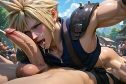 69 ai_generated blonde_hair blue_eyes cloud_strife final_fantasy final_fantasy_vii gay_sex horny male penis semen_in_mouth white_skin