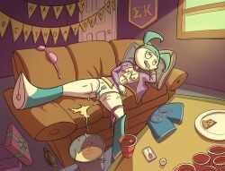 1girls after_sex birthday birthday_party bucket_of_cum cum_in_mouth cum_in_pussy cum_in_pussy cum_on_body dizzy jenny_wakeman leaking_cum lying my_life_as_a_teenage_robot panties_around_one_leg rectal_rhombus small_breasts spread_legs