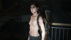 3d athletic_female breasts brown_hair detailed_background ellie_(the_last_of_us) ellie_williams female female_only hair nipples screencap small_breasts solo the_last_of_us the_last_of_us_2 topless video_games vyet3d