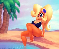 1girls anthro blonde_hair blue_eyes coco_bandicoot crash_(series) female female_only furry nitro solo thick_thighs water