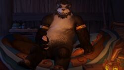 animated balls bear bed looking_at_viewer male male_only mammal masturbation nude panda pandaren penis solo spread_legs spreading video_games warcraft